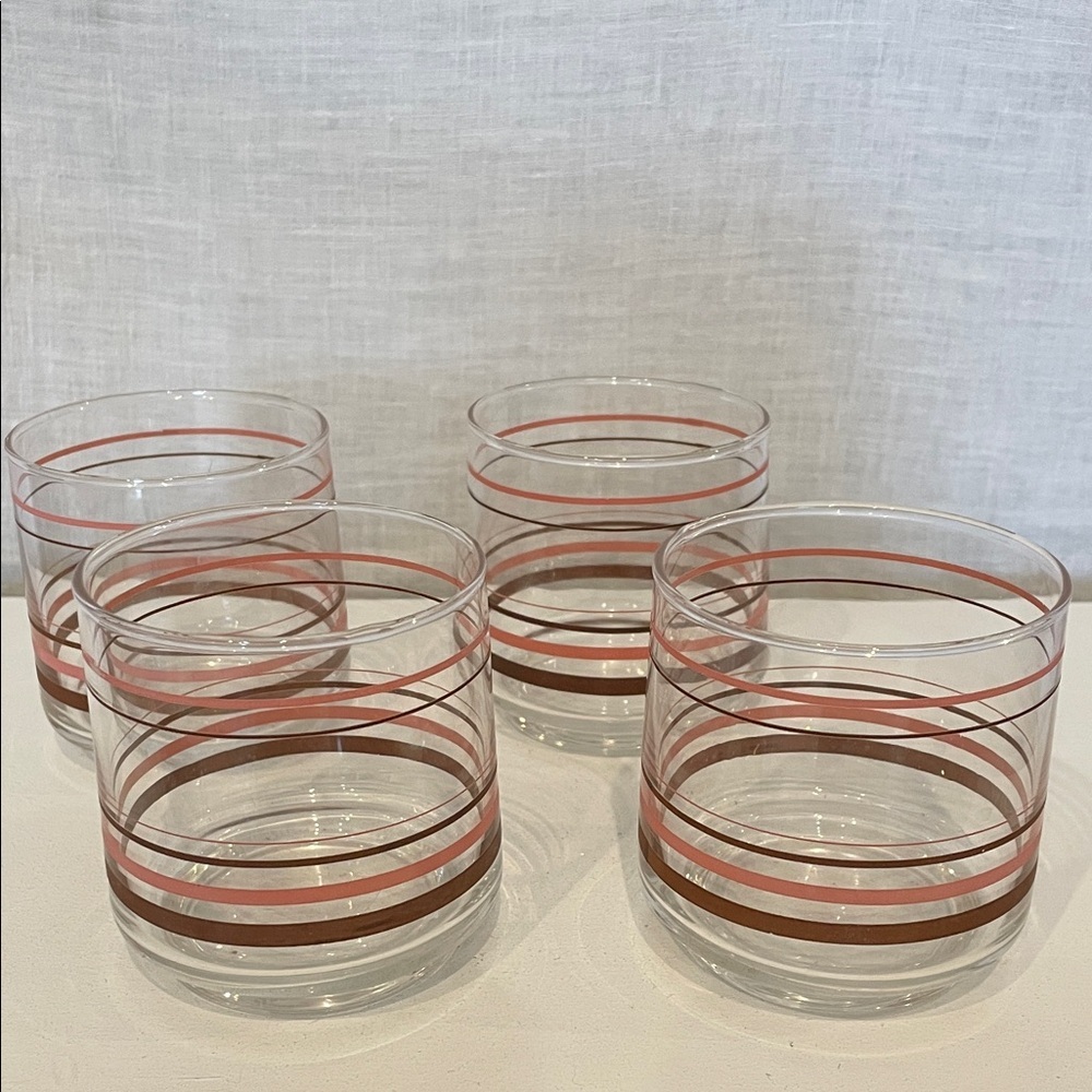 Set of 4 Striped libbey Glass Tumblers juice glasses mid century